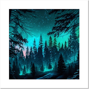 Northern Lights Forest Original Artwork Posters and Art